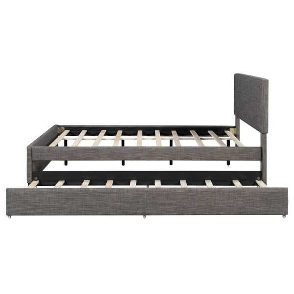 English Elm Queen Linen Upholstered Platform Bed with Brick Textured Headboard and Pull Out Trundle SF000004AAE-1