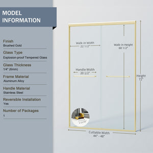 English Elm 44" Semi-frameless Double Sliding Shower Door Brushed Gold Tempered Glass Walk-in W1920P388013