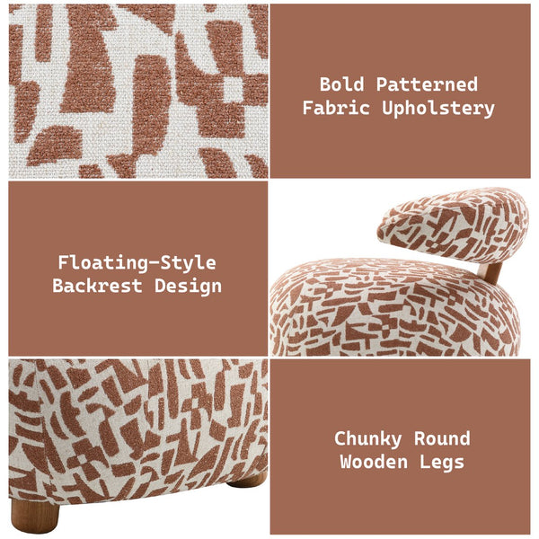 English Elm Lynn Brown Pattern Fabric Accent Chair with Wooden Frame, Tight Cushion, 220lb Capacity, 26" Seat B2726P406786