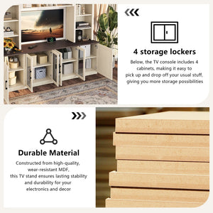 English Elm Wall Unit Entertainment Center with Built in Charging Mdf Media Console Open Shelving Beige W1580S00436