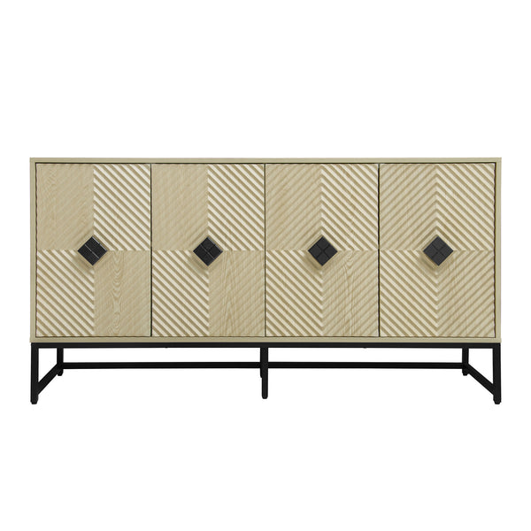 English Elm Carved Solid Wood Handle Sideboard Buffet Cabinet with Adjustable Shelves, Gold Metal Feet Stability W688P207303