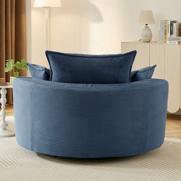 English Elm 360° Oversized Swivel Lounge Chair with 38" Deep Seat Dual-Layer Cushion Corduroy Accent Pillows Blue N719S002100C