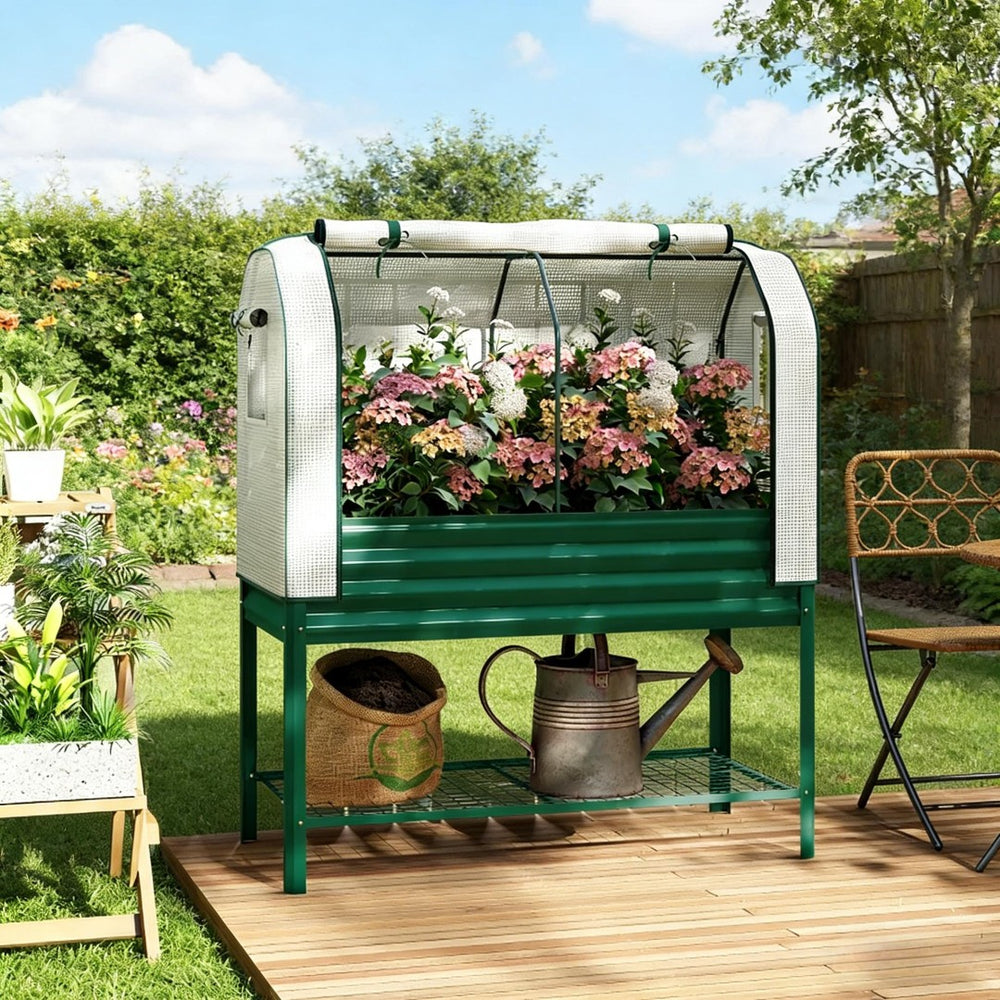 English Elm Outdoor Self Watering Raised Planter Box with Trellis Rattan Style Patio Garden Bed T3971P468158