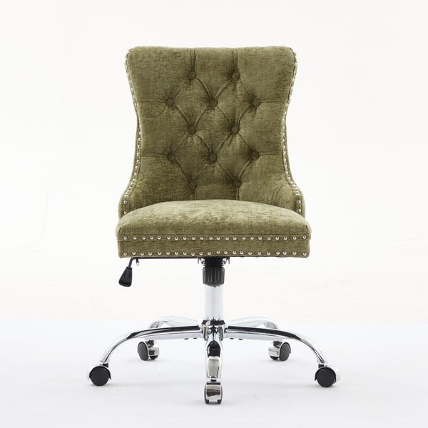 English Elm A&A Elegant Chenille Tufted Office Chair with Hand-Pulled Buttons, Nailhead Trim & Gold Chrome Base Green W1143P366777