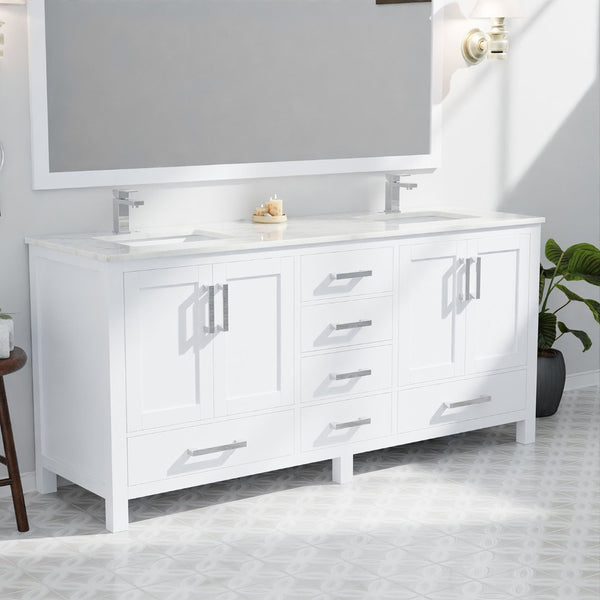 English Elm White Double Bath Vanity With Carrara Marble Top – Elegant Design, Ample Storage & Timeless Finish B2731P258901-GIGA