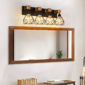 English Elm 24" Modern Geometric 4-Light Vanity Light Fixture With Black Metal & Wood Accents For Any Space W2312P374931