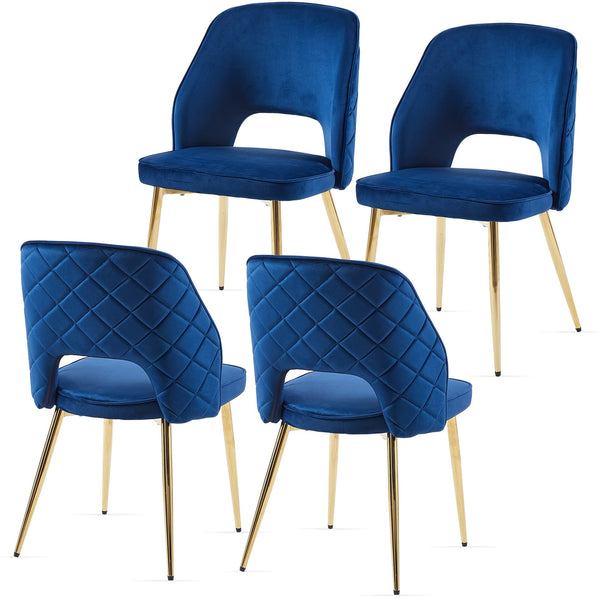 English Elm Blue Velvet Cut-Out Back Dining Chairs Set of 4 with Gold Metal Legs, Ergonomic Sponge Cushions, Elegant Supportive Seating (4) W1164P188243