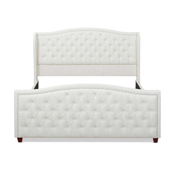 English Elm Jennifer Taylor Home - Marcella Upholstered Shelter Headboard Bed Set - King Size, Antique White, Elegant Design & Comfort B2719P238224