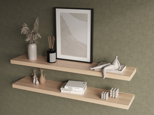 English Elm Floating Shelf Lyle Set of Two Light Pine Beige Engineered Wood 47.2x10.2x3.5in Space-Saving Display Shelf B092P245921