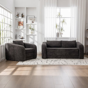 English Elm 2-piece Chenille Cloud Floor Sofa Set Convertible Sleeper Lounge for Apartment Bedroom Dorm Gray W3118S00031