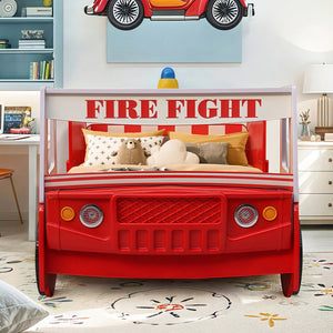 English Elm Little Heroes Fire Truck Bed - Cozy Low-Profile Floor Bed With Led Light For Imaginative Playtime Fun W2237S00022