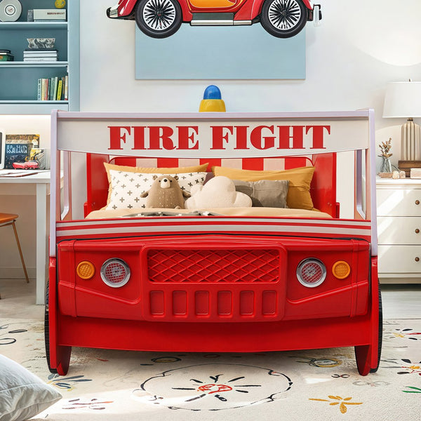 English Elm Little Heroes Fire Truck Bed - Cozy Low-Profile Floor Bed With Led Light For Imaginative Playtime Fun W2237S00022