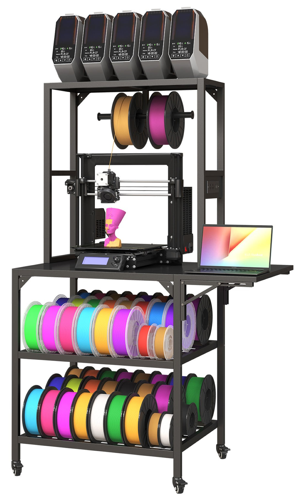 English Elm 3d Printer Workstation with Spool Rack Steel Frame Caster Wheels and Laptop Panel W3190P294353