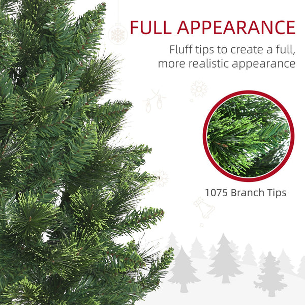 English Elm Homcom 7.5Ft Slim Pencil Artificial Christmas Tree With 1075 Branches, Auto Open & Steel Base Design W2225P229604