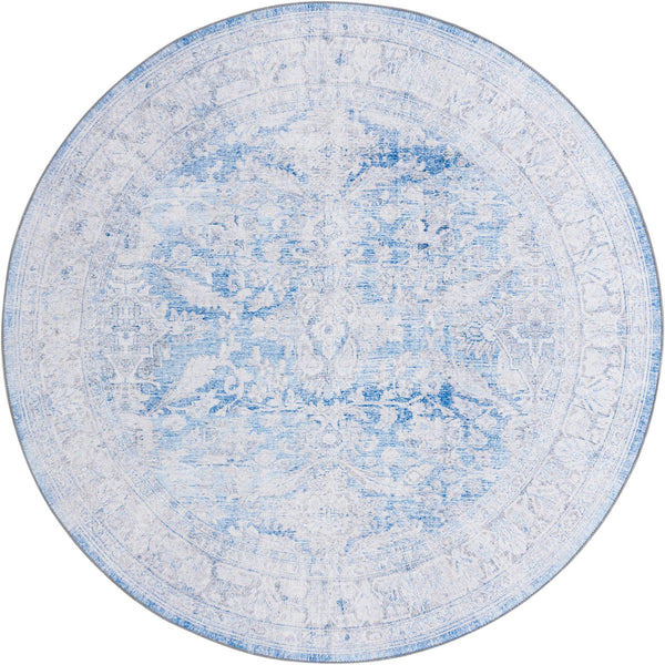 Unique Loom Timeless Thaddeus Machine Made Overdyed Rug Blue, Ivory/Gray 7' 7" x 7' 9"