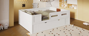 English Elm Wood Twin Platform Bed for Kids with Fence Guardrail and Under Storage Drawer White N709P385776K
