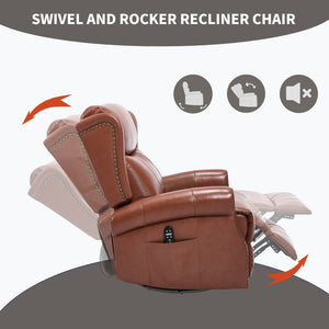 English Elm Heat Massage Rocker Recliner Genuine Leather Swivel Chair with Lumbar Vibration Nodes W3224S00016