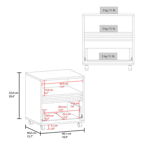 English Elm Baldwin City Nightstand in Light Oak & Black with Casters, Engineered Wood, Minimalist Modern Design B092P254745