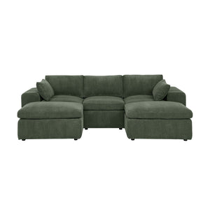 English Elm Large Corduroy Modular Sectional Sofa with Two Ottomans for Family Room Comfort Dark Green B2748S00042
