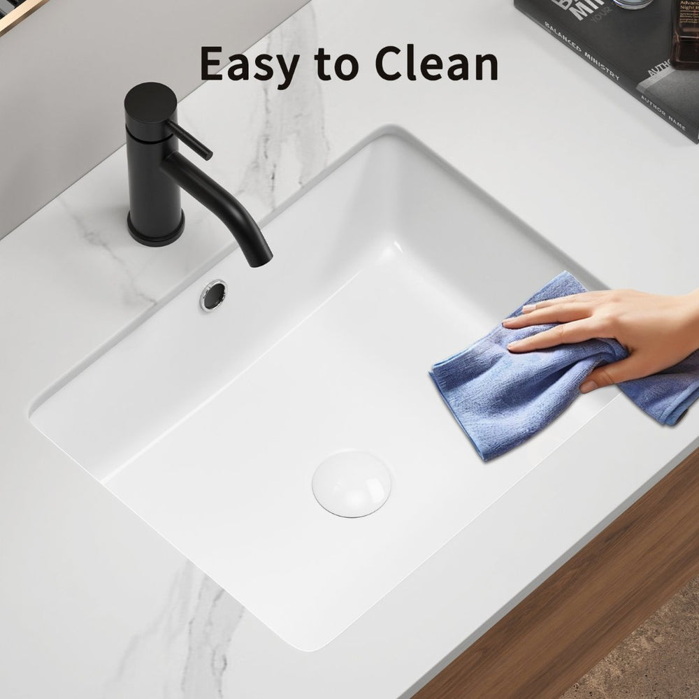 English Elm Rectangular Undermount Ceramic Basin White Glazed Vanity Sink with Overflow Protection W3402P326494
