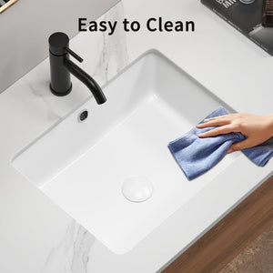 English Elm Rectangular Undermount Ceramic Basin White Glazed Vanity Sink with Overflow Protection W3402P326494