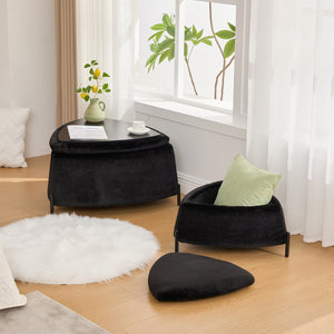 English Elm 29.9"Wide Faux Fur Storage Ottoman Set with Reversible Lid, Metal Legs, Foam Seat, 275lb Capacity Black W3098P296987