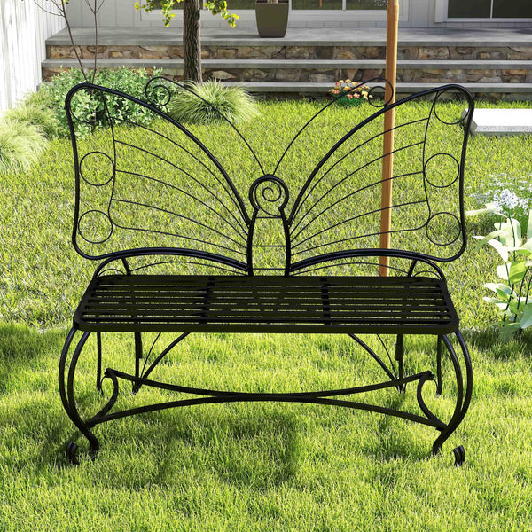 English Elm Butterfly Cast Metal Garden Bench - Elegant Butterfly Design, Durable Cast Iron Outdoor Seating W2167P190136