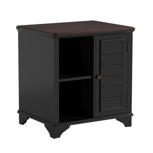 English Elm U Can Louvered End Table with Woven Grass Baskets Ottoman Legs Farmhouse Storage Black N724P401353B
