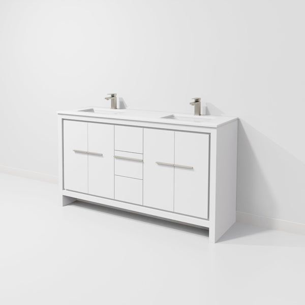 English Elm White Double Bath Vanity With Quartz Top & Gun Metal Faucet - Stylish Storage Solution For Modern Bathrooms B2731P259471-GIGA
