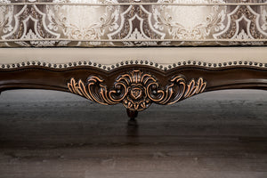 English Elm Traditional Carved Tufted Accent Chair with Rolled Arms, Nailhead Trim and Elegant Upholstery Beige,Cherry 52 L x 43 W x 27 H B2741P380807