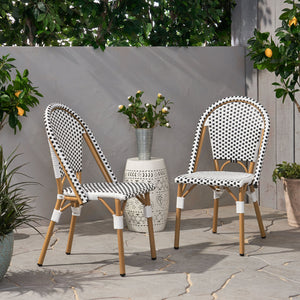 English Elm Christopher Knight Home® - FRENCH Bistro Chair with Rattan Weave, Aluminum Frame and Bamboo Finish for Stylish Outdoor Seating White+Black 69958.00BLK