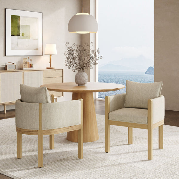 English Elm Christopher Knight Home® - Linen Upholstered Armchair Set Of 2 - Cozy Beige Chairs With Natural Wood Legs For Stylish Seating N768P305168N