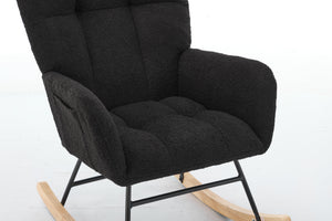 English Elm Modern Teddy Upholstered Rocking Glider Chair with High Backrest and Solid Wood Legs for Nursery Comfort Black W2725P213539