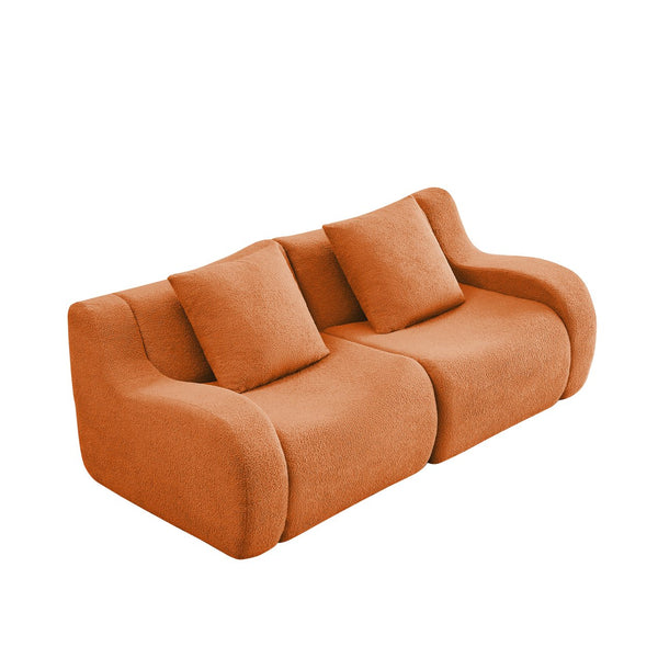 English Elm Soft Teddy Fabric Boneless Sofa with Plush Curved Arms, No Assembly, High-Density Comfort, Anti-Slip Stability Orange W714P357249