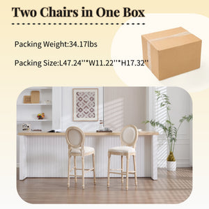 English Elm French Country Bar Chairs Set Of 2 - Elegant Upholstered Round-Back Design For Kitchen & Dining W3426P324576