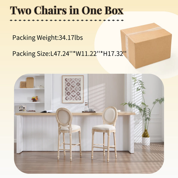 English Elm French Country Bar Chairs Set Of 2 - Elegant Upholstered Round-Back Design For Kitchen & Dining W3426P324576