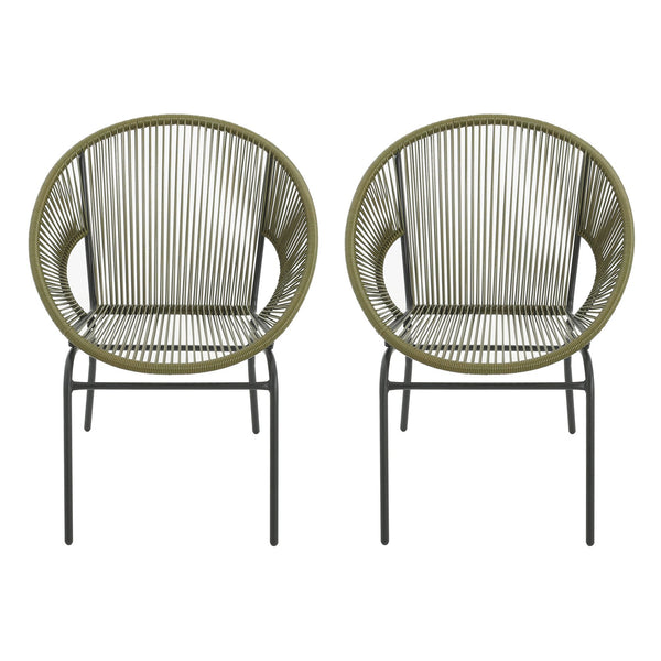 English Elm Christopher Knight Home® - NUSA Modern Outdoor Wicker Club Chairs Set of 2 with Durable PE Rattan Weave and Sleek Iron Frame Green N775P198603G