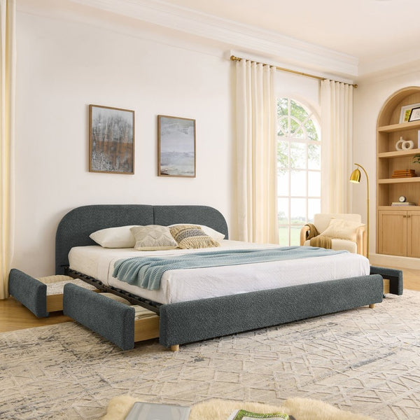 English Elm King Upholstered Storage Bed Curved Headboard Circle Yarn Fabric Modern Minimalist Frame Dark Gray W487S00470