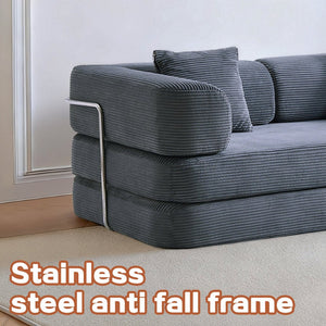 English Elm Floor Sofa Bed Modular Corduroy Convertible Lounge with Steel Frame for Living Room Antique Gray W3565P397201