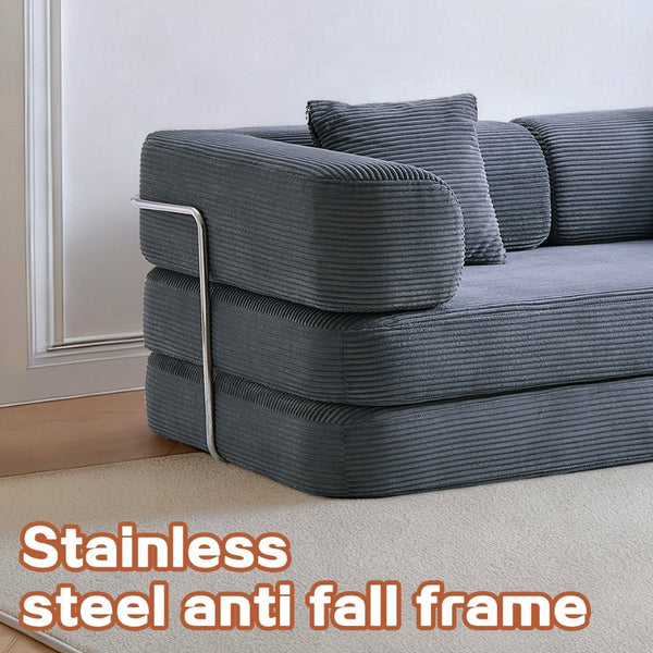 English Elm Floor Sofa Bed Modular Corduroy Convertible Lounge with Steel Frame for Living Room Antique Gray W3565P397201