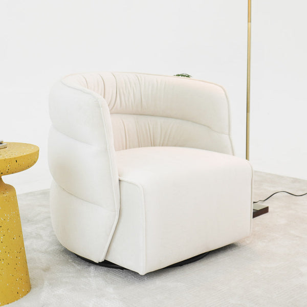 English Elm Ashcroft Furniture - Walden Mid-Century Swivel Chair Velvet Upholstery with Integrated Armrests, Fully Assembled Elegance Cream B183P281190