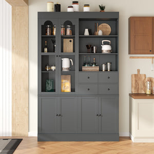 English Elm Topmax Shaker Buffet Hutch with Glass Doors Drawers and Pull-out Trays Gray SP000092AAE