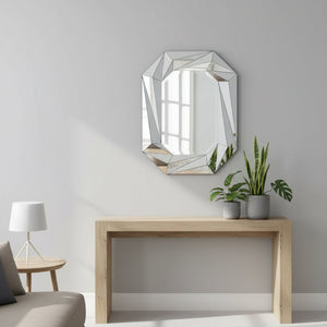 English Elm Diamond Frameless Beveled Wall Mirror Sculptural Silver Glass Accent for Any Room W3836P409964