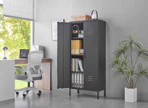 English Elm Metal Locker Cabinet Ventilated Steel Build Adjustable Shelves Industrial Home Organizer Black T3625P391460