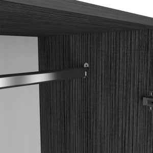 English Elm Austral 3 Door Armoire with Two Drawers, Five Shelves and Hanging Rod — Smokey Oak Finish for Organized Rooms and Bedrooms Smoke Grey 39 L x 22 W x 3 H B200S00360