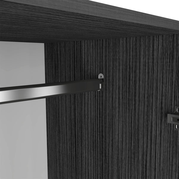 English Elm Austral 3 Door Armoire with Two Drawers, Five Shelves and Hanging Rod — Smokey Oak Finish for Organized Rooms and Bedrooms Smoke Grey 39 L x 22 W x 3 H B200S00360