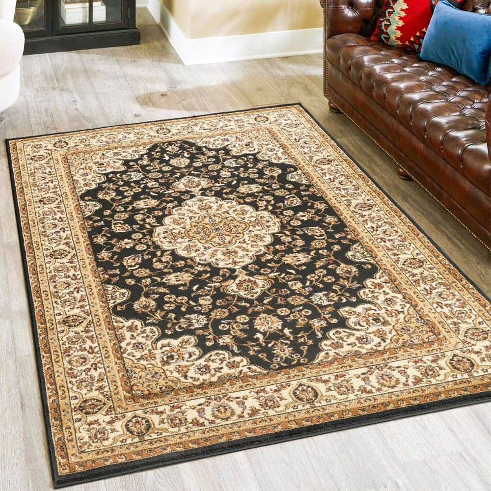 English Elm Classic Black Medallion Area Rug Traditional Low Pile for Living Room or Dining Space B186P452240