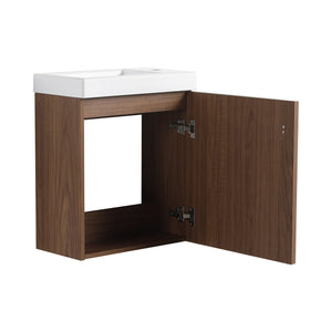 English Elm 18.5" Wall-Mounted Bathroom Vanity With Resin Sink, Soft-Close Door & Stylish Natural Walnut Finish W1972P362141