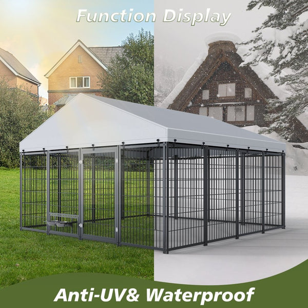 English Elm Large Heavy Duty Metal Dog Kennel Outdoor Run with Waterproof Roof and Secure Panel Frame W1820P318708