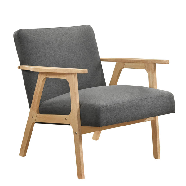 English Elm Modern Mid-Century Accent Chair Walnut Frame with Textured Linen Upholstery and Cushioned Seat Comfortfulness Dark Gray,Natural 26.5 L x 23.5 W x 10 H B011P308036